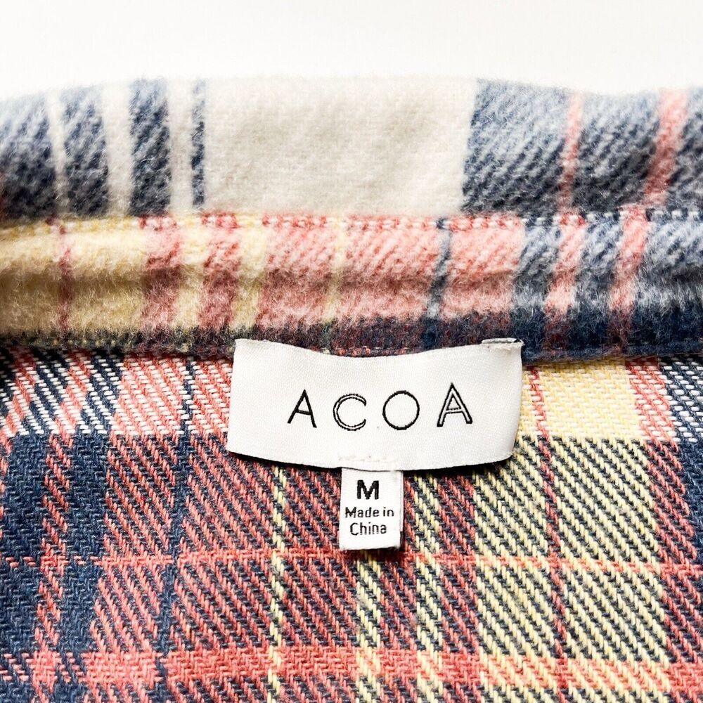 Acoa Wool Blend Oversized Button Up Shacket Shirt Jacket Rust Plaid Size M Basic - Picture 2 of 10